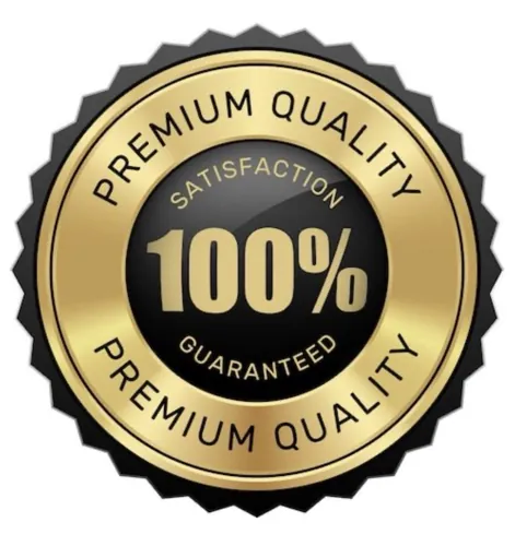 Gold seal with “Premium Quality” and “100% Satisfaction Guaranteed” text.