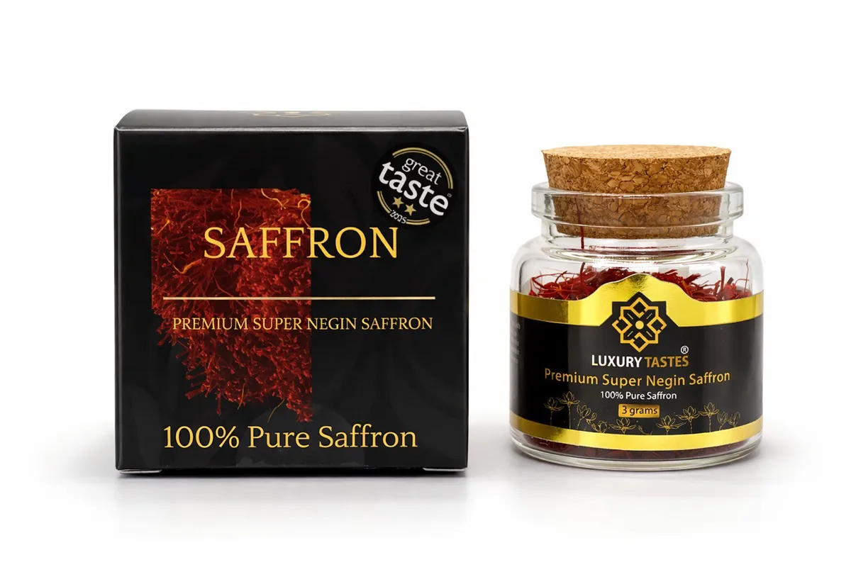 Luxury Tastes saffron jar with its presentation box
