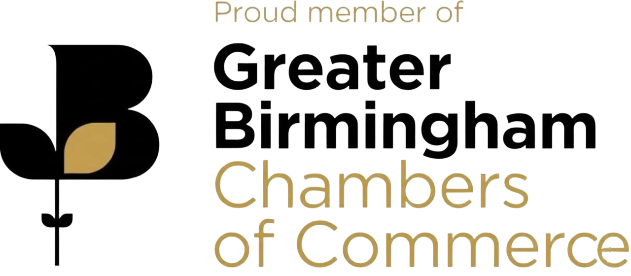Logo for Greater Birmingham Chambers of Commerce with “Proud member” text.