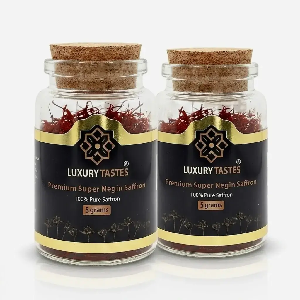 Two 5 g jars of Super Negin saffron