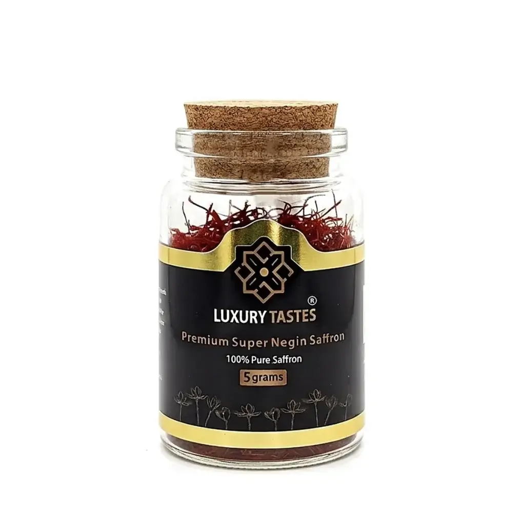 5 g jar of Luxury Tastes Super Negin saffron