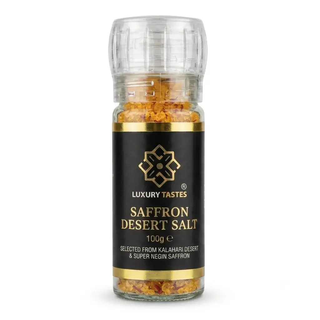 Saffron Desert Salt 100 g grinder with gold label