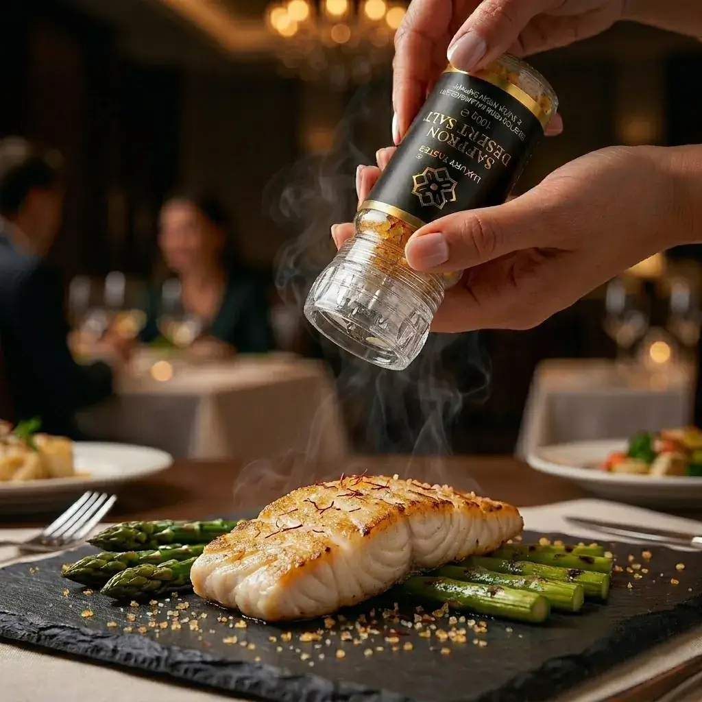 Saffron Desert Salt ground over pan-seared fish