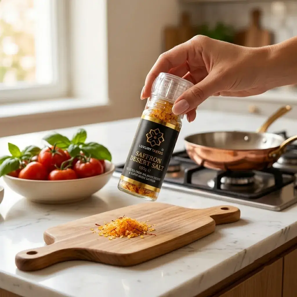 Saffron Desert Salt grinder in a home kitchen